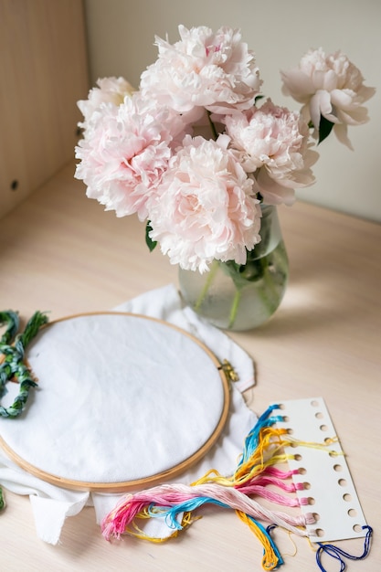 closeup hand embroidery hoop
